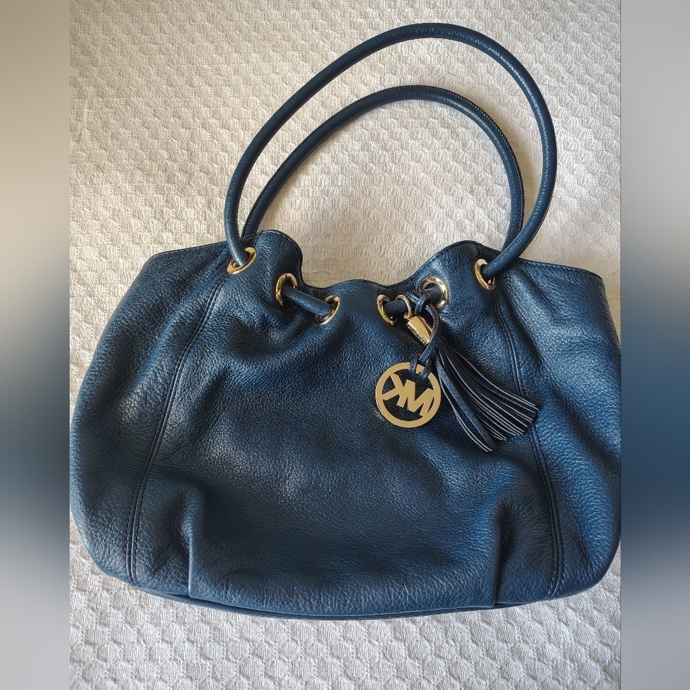 Michael Kors Blue Shoulder Bag with Gold Accents